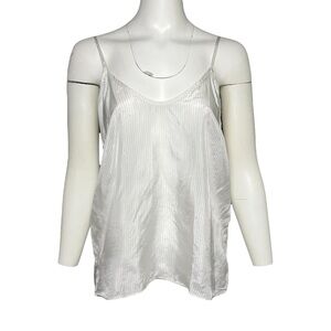 Raquel Allegra Cami Tank Top Scoop Neck Satiny Dirty White Pinstripe Size Small